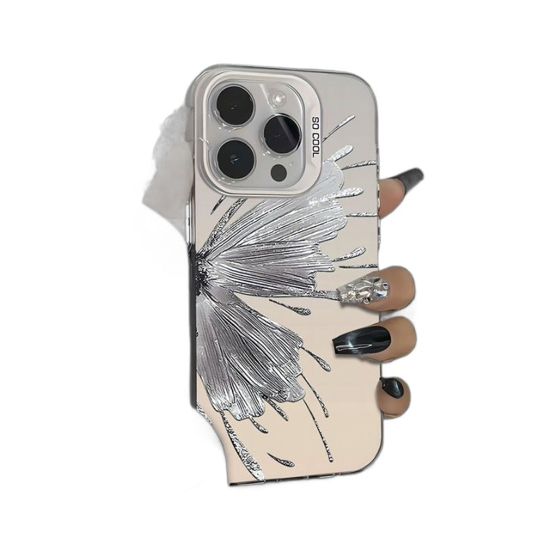 ETUI TELEPHONE MOTIF LASER PAPILLON ARGENTE