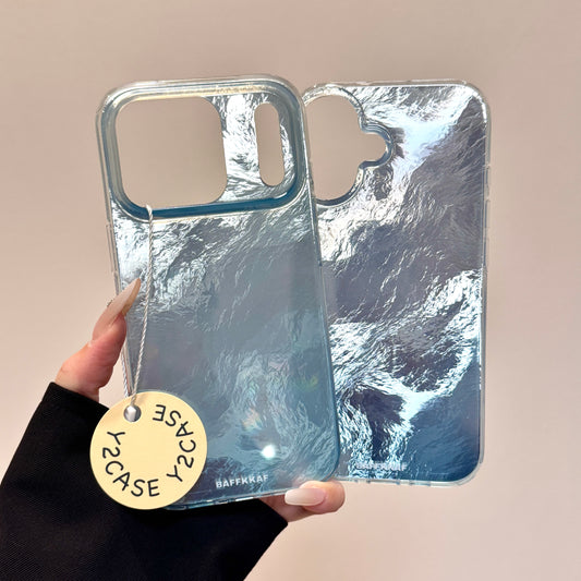 COQUE TELEPHONE IMD A MOTIF FEUILLE D'ALUMINIUM BLEUE