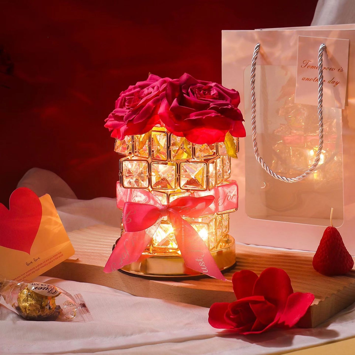 VEILLEUSE ROMANTIQUE EN CRISTAL CHAUD