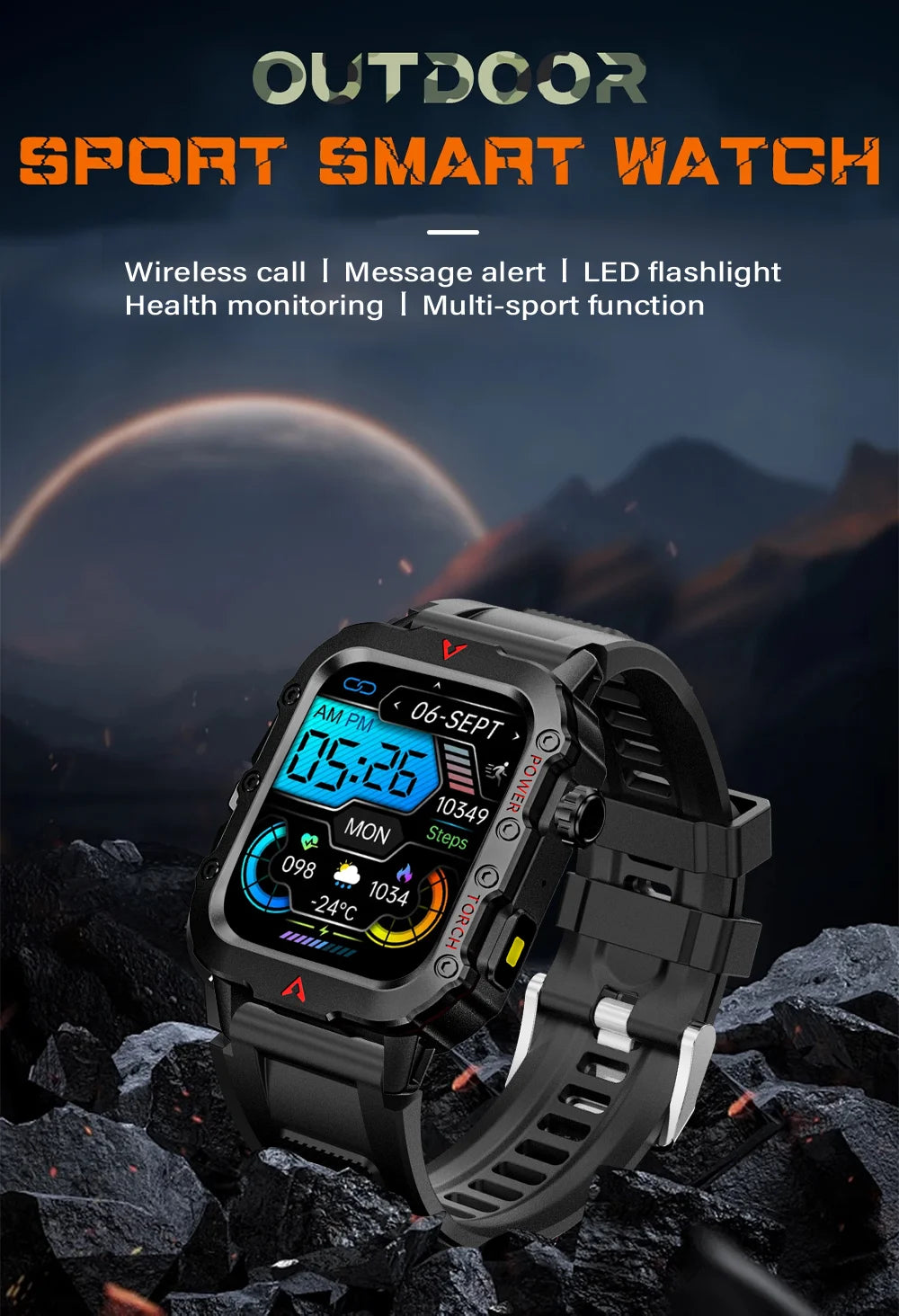 LAXASFIT NOUVELLE MONTRE HOMMES AVEC LAMPE DE POCHE LED