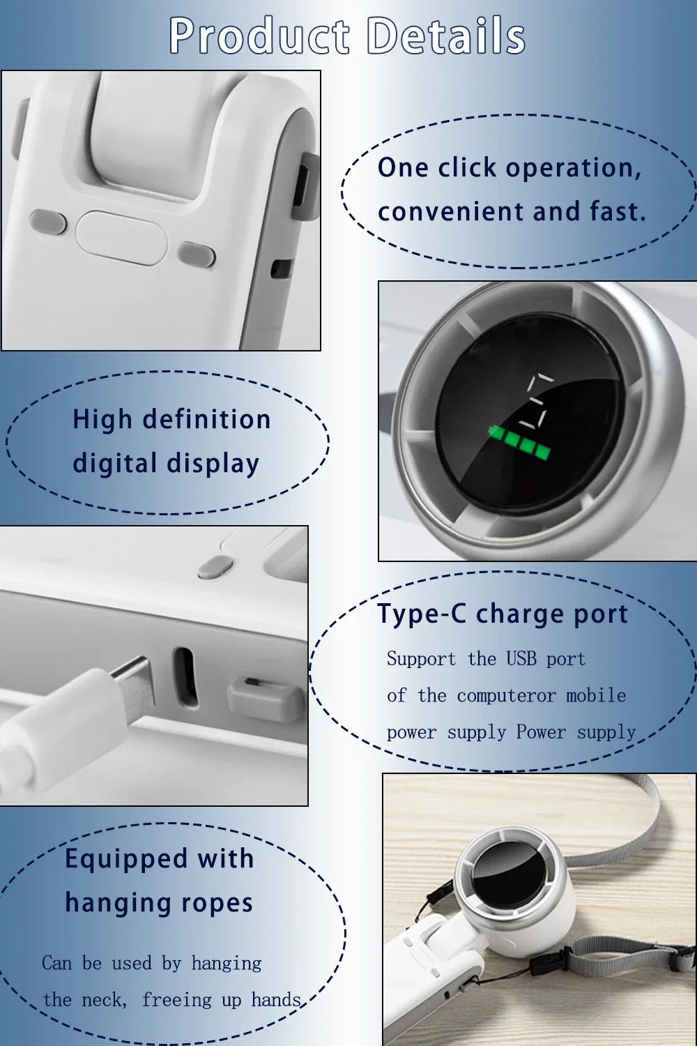 MINI VENTILATEUR DE POCHE PLIABLE SANS LAME RECHARGEABLE