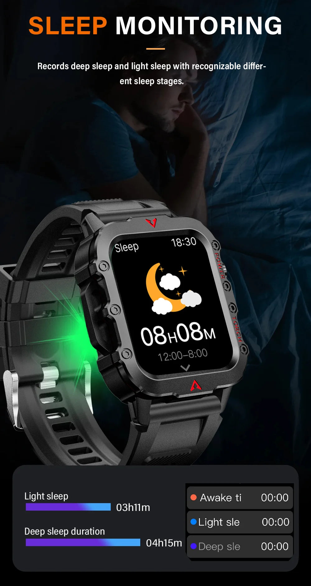 LAXASFIT NOUVELLE MONTRE HOMMES AVEC LAMPE DE POCHE LED