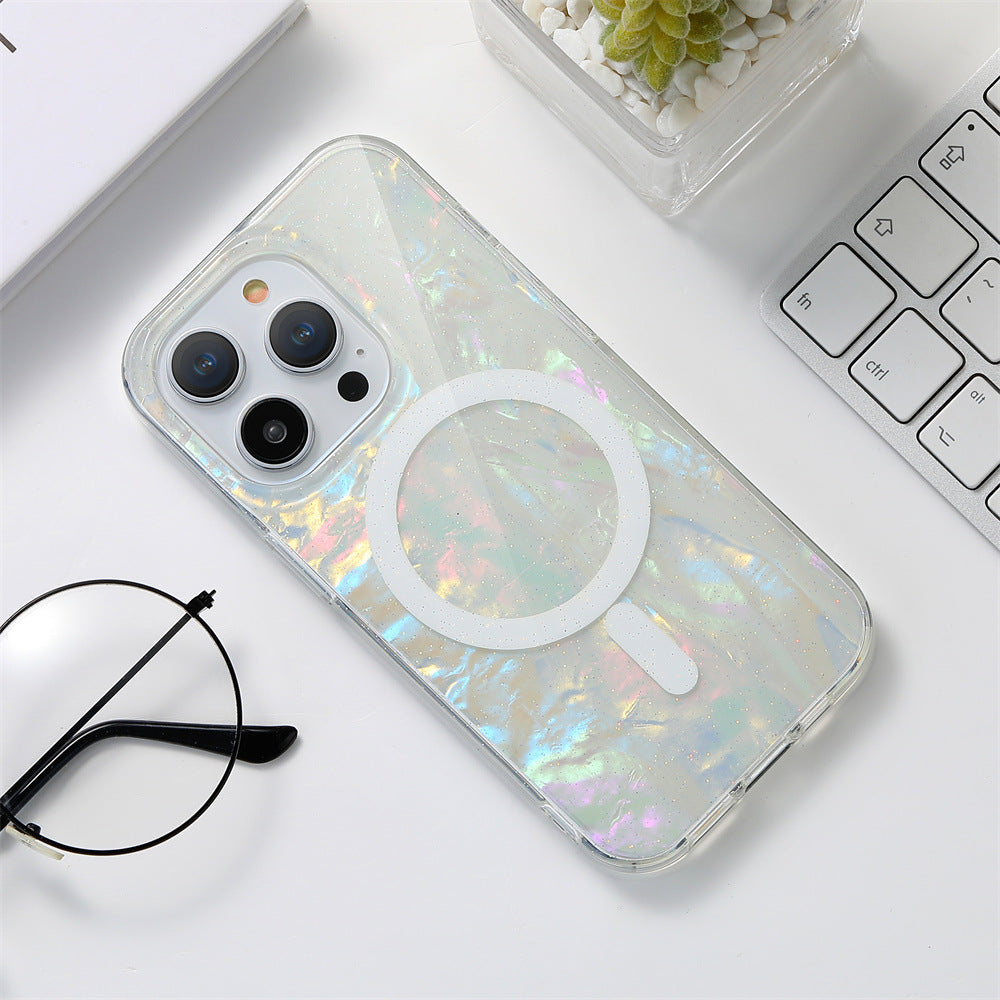ETUI MAGNETIQUE POUR IPHONE AVEC COQUE A PAILLETTES